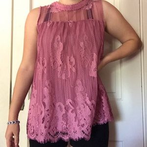 Pink Lace Tank Top Blouse